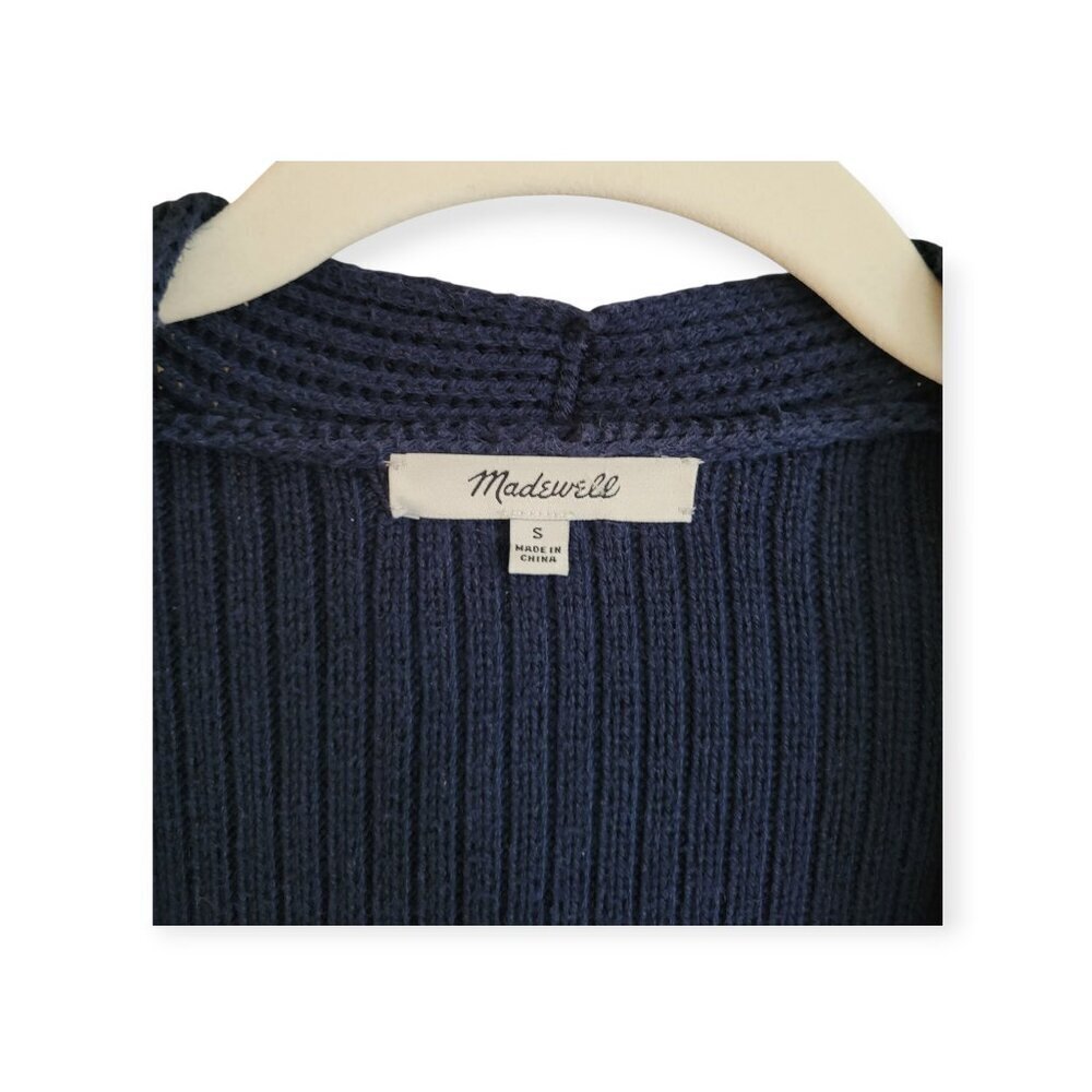 Madewell Nolan Ribbed Cotton Cardigan Navy Blue Open Front Size S Cozy Classic - Picture 5 of 11